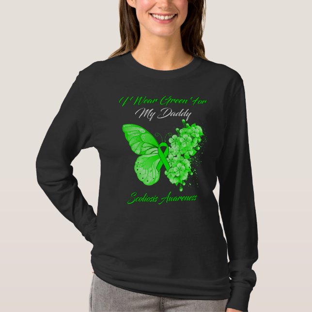 T-shirt Papillon Je Porte Vert Pour Mon Papa Scoliosis Awa (Devant)