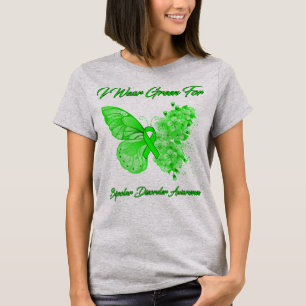 T-shirt Papillon Je Porte Vert Pour Trouble Bipolaire