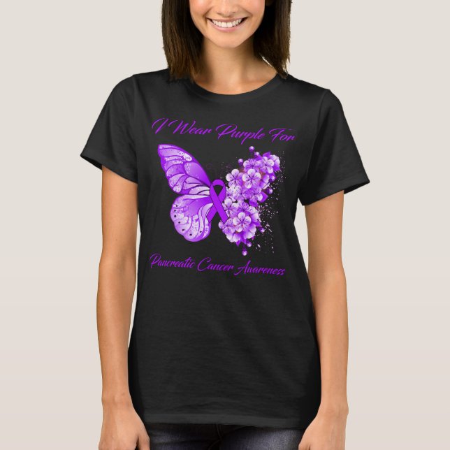 T-shirt Papillon Je Porte Violet Pour Cancer Pancréatique (Devant)