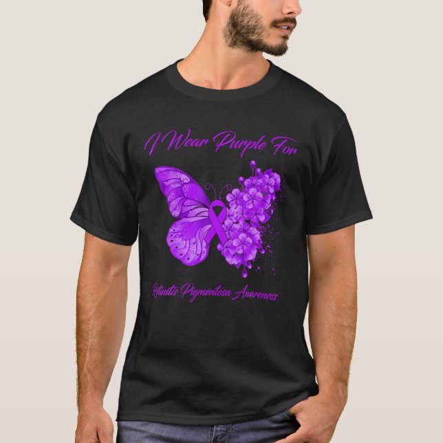 T-shirt Papillon Je Porte Violet Pour La Rétinite Pigmento (Devant)