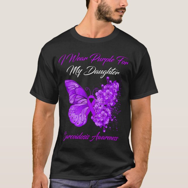 T-shirt Papillon Je Porte Violet Pour Ma Fille Sarcoidosi (Devant)