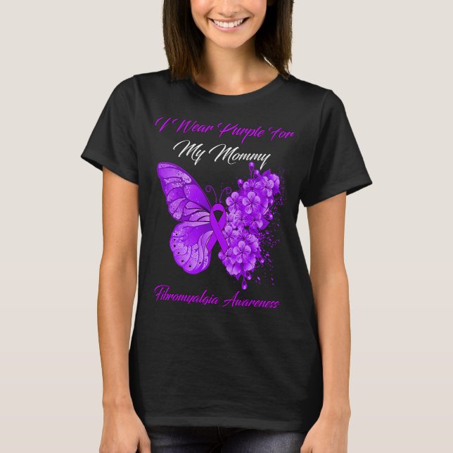 T-shirt Papillon Je Porte Violet Pour Ma Flamme Fibromyalg (Devant)