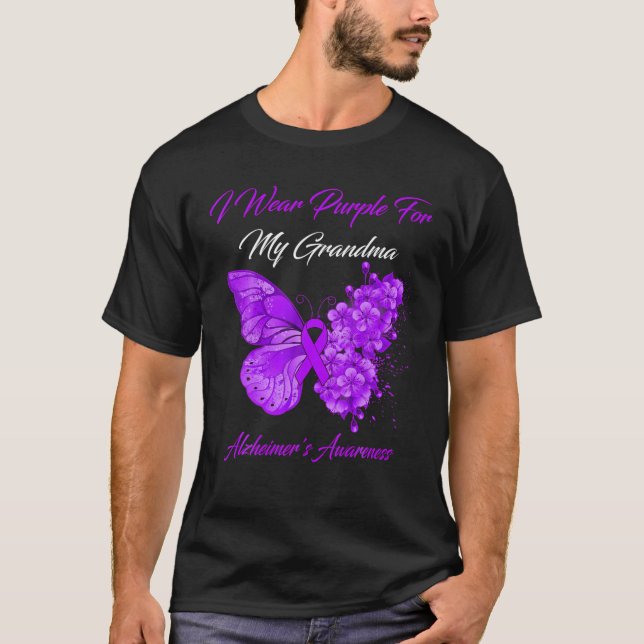 T-shirt Papillon Je Porte Violet Pour Ma Grand-Mère Alzhei (Devant)