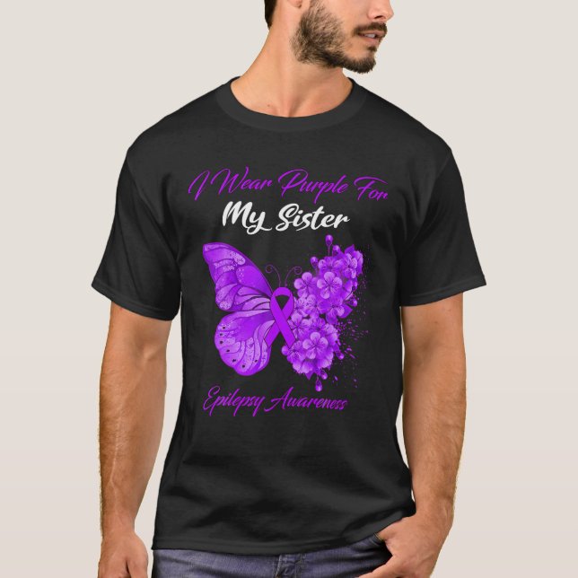 T-shirt Papillon Je Porte Violet Pour Ma Soeur Épilepsie A (Devant)