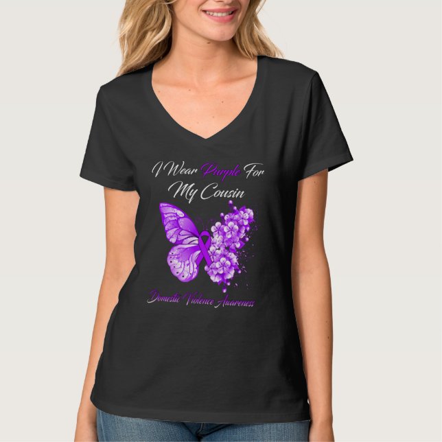 T-shirt Papillon Je Porte Violet Pour Ma Vio Domestique Co (Devant)