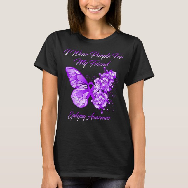 T-shirt Papillon Je Porte Violet Pour Mon Ami Epilepsie Aw (Devant)