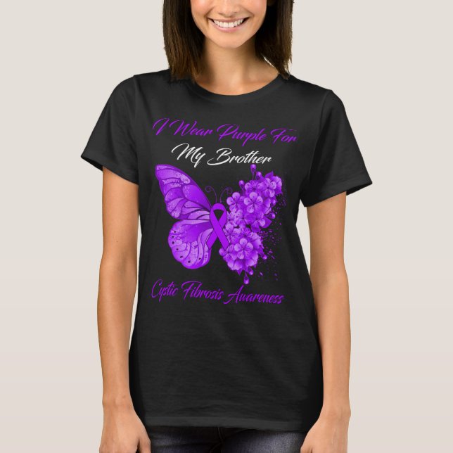 T-shirt Papillon Je Porte Violet Pour Mon Frère Fibr Cysti (Devant)