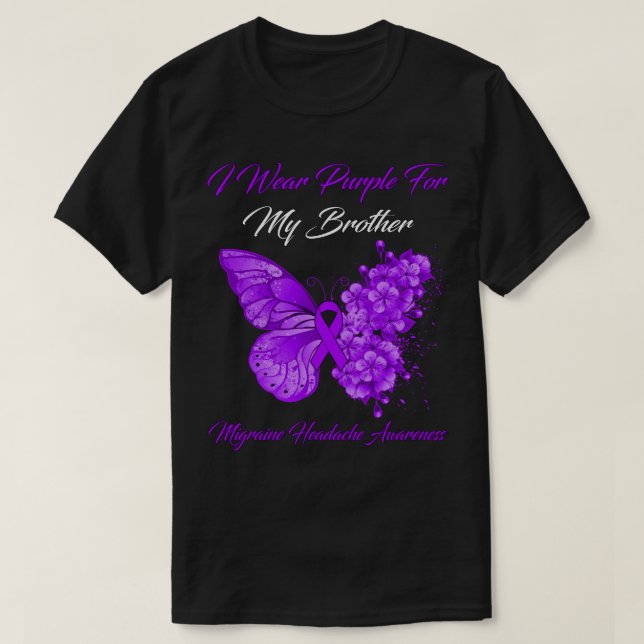 T-shirt Papillon Je Porte Violet Pour Mon Frère Migraine I (Design devant)