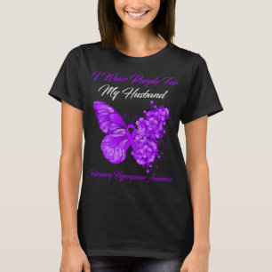 T-shirt Papillon Je Porte Violet Pour Mon Mari Pulmonaire