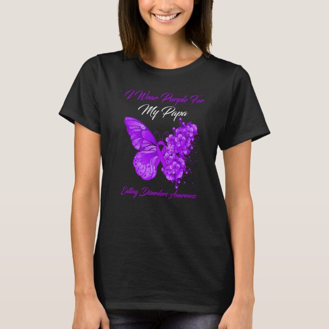 T-shirt Papillon Je Porte Violet Pour Mon Papa Mangeant Dé (Devant)