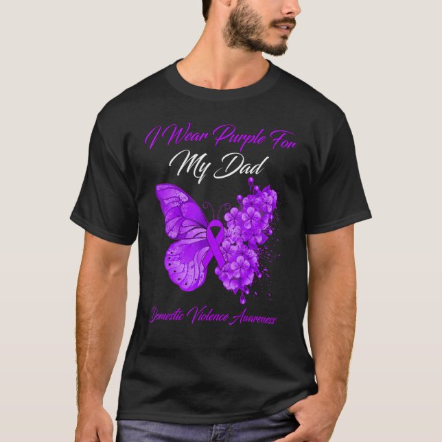 T-shirt Papillon Je Porte Violet Pour Mon Père Violet Dome (Devant)