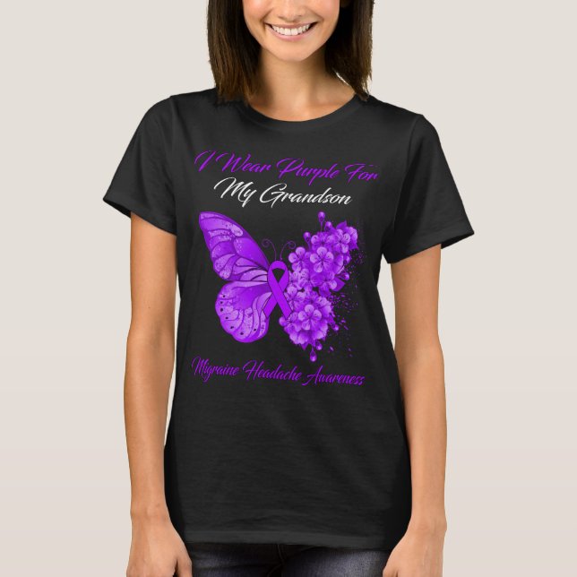 T-shirt Papillon Je Porte Violet Pour Mon Petit-Fils Migra (Devant)
