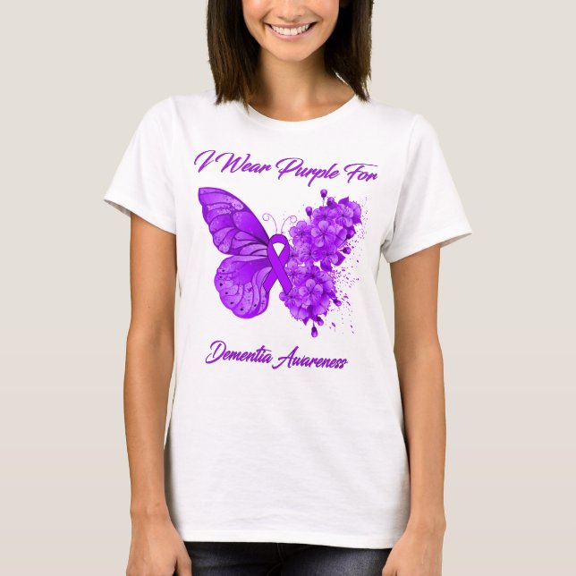 T-shirt Papillon Je Porte Violet Pour Sensibiliser À La Dé (Devant)