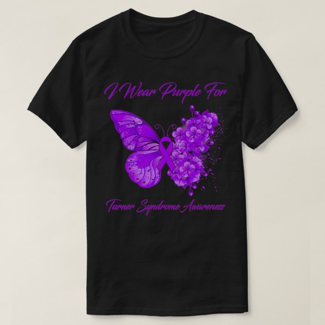 T-shirt Papillon Je Porte Violet Pour Turner Syndrome Awar (Design devant)