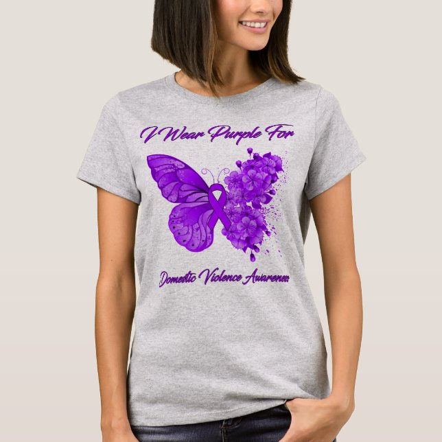 T-shirt Papillon Je Porte Violet Pour Violence Domestique (Devant)