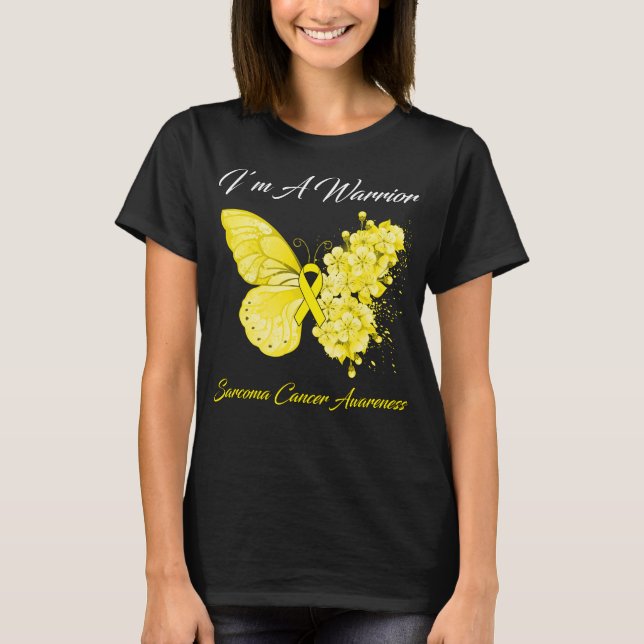 T-shirt Papillon Je suis un guerrier Sarcome Cancer Sensib (Devant)