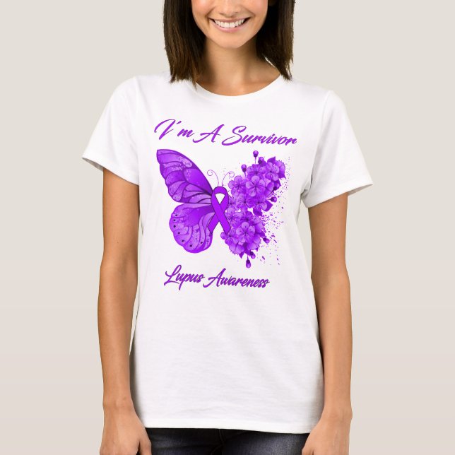 T-shirt Papillon Je suis un survivant Lupus Sensibilisatio (Devant)