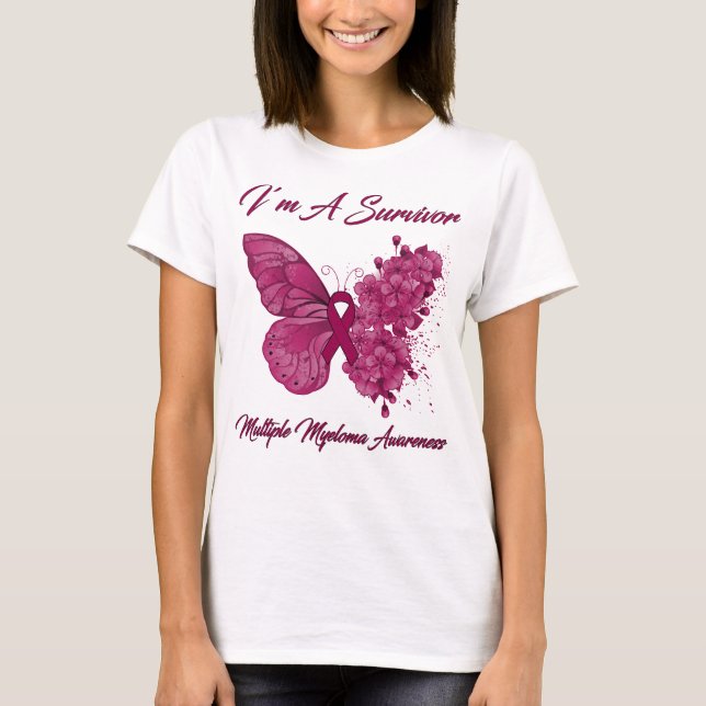 T-shirt Papillon Je suis un survivant Myélome multiple (Devant)