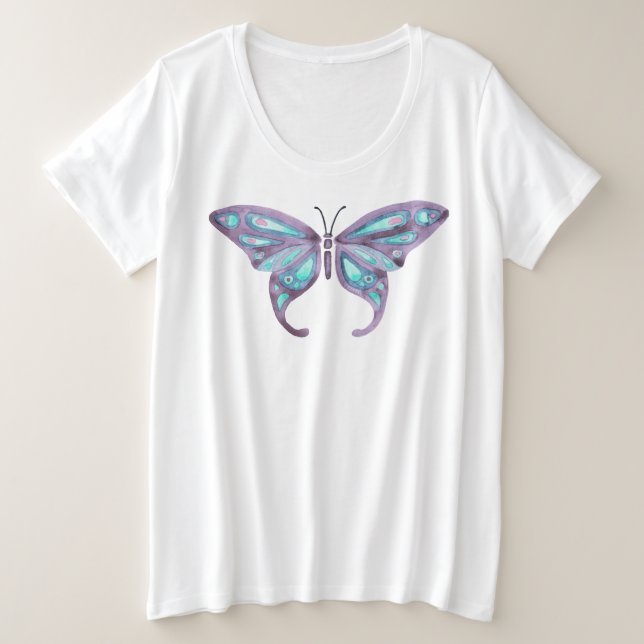 T-shirt papillon, lavande et Turquoise plus taille (Design devant)