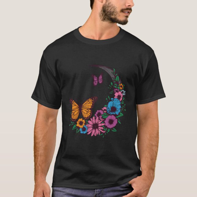 T-shirt Papillon Lune céleste Fleur Floral Ai Imprimer (Devant)