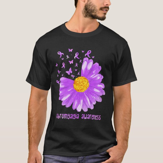 T-shirt Papillon marguerrier violet ruban Fibromyalgie (Devant)