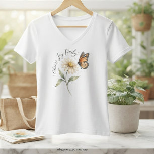 T-shirt Papillon Monarch aquarelle et marguerite