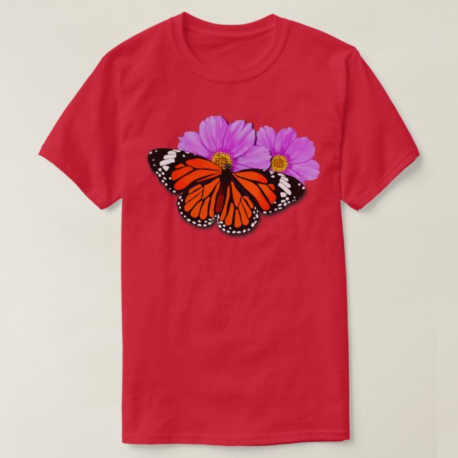 T-shirt Papillon monarque aux fleurs violettes (Design devant)