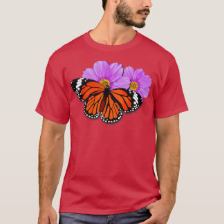 T-shirt Papillon monarque aux fleurs violettes