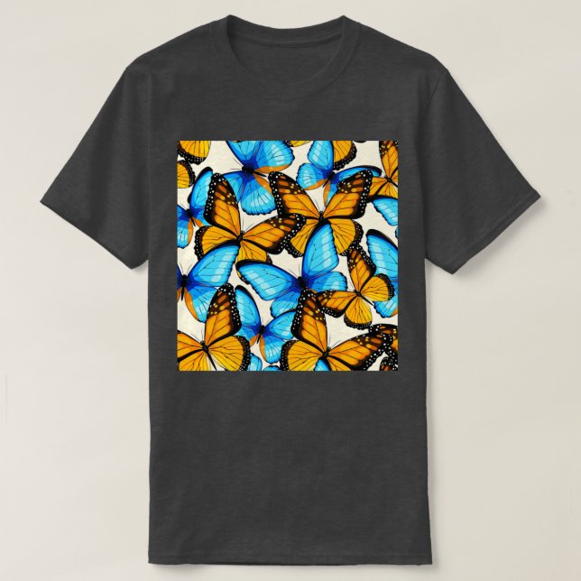 T-shirt Papillon Monarque bleu et jaune (Design devant)