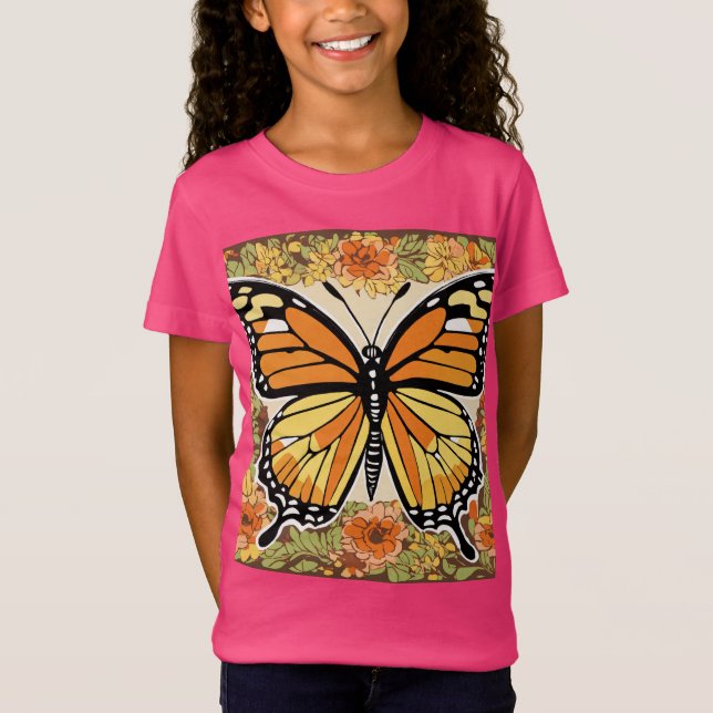 T-Shirt Papillon Monarque expressionniste avec Patte Flora (Devant)