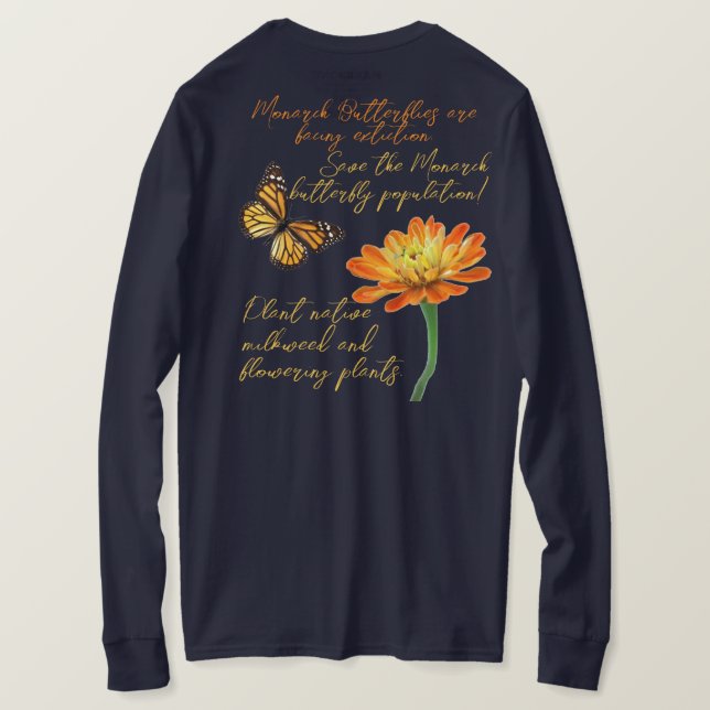 T-shirt papillon monarque, fleur de Zinnia, (Design dos)