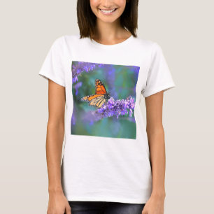 T-shirt Papillon Monarque sur Fleur violette lilas