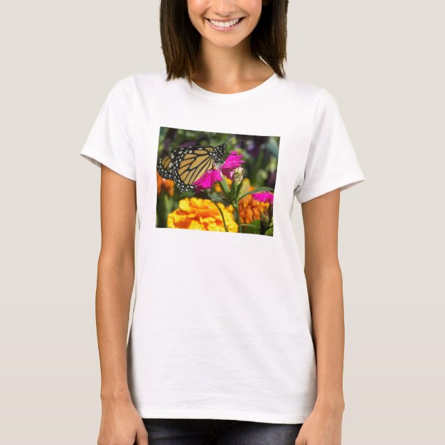 T-shirt Papillon monarque sur marigold rose (Devant)