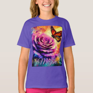 T-shirt Papillon Monarque sur Rose au Coucher de Soleil Pe