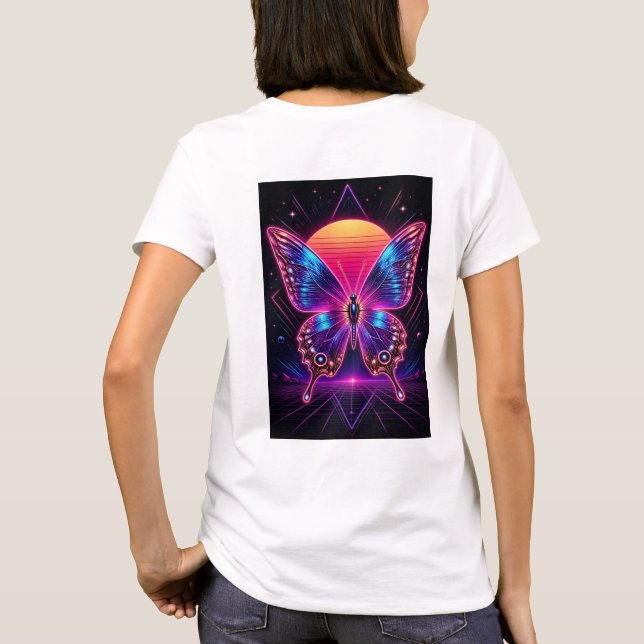 T-shirt Papillon Néon Synthwave Art Sunset (Dos)