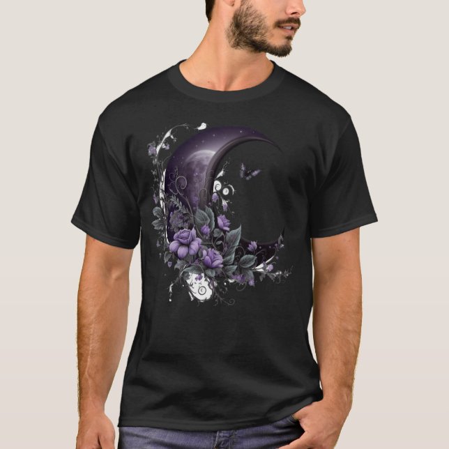 T-shirt Papillon noir Lilac pourpre Crescent Lune Fleur (Devant)