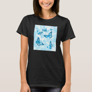 T-shirt Papillon Pastel Cyan Esthétique Et Teinture Bleue