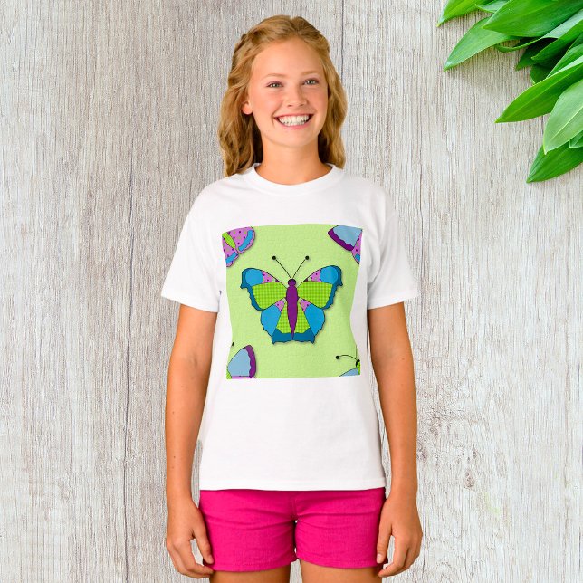 T-shirt Papillon Patchwork sur Fond Vert (Créateur téléchargé)