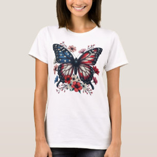 T-shirt Papillon patriotique 4 juillet drapeau floral des