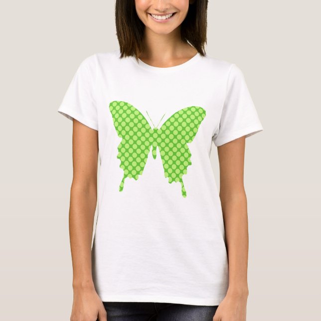 T-shirt Papillon, pois rétro, nuances de vert lime (Devant)