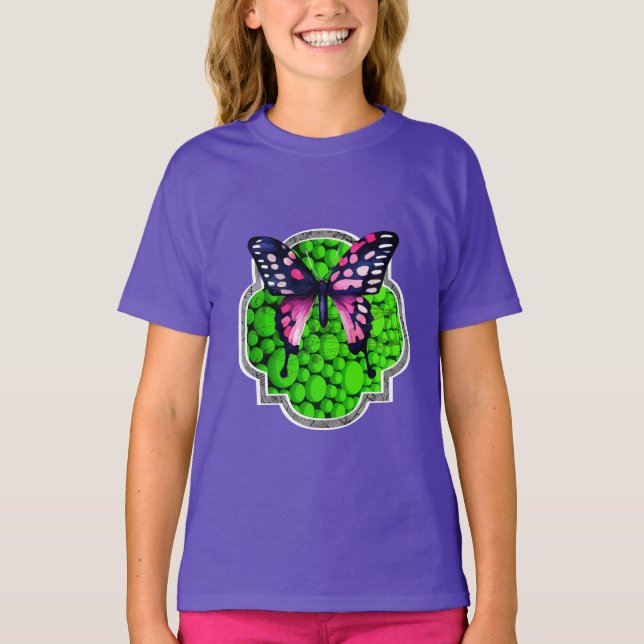 T-shirt Papillon pourpre, Points verts, Astrologie (Devant)