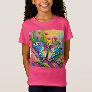 T-Shirt Papillon psychédélique coloré et Fleur sauvage