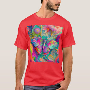 T-shirt Papillon psychédélique coloré et fleurs