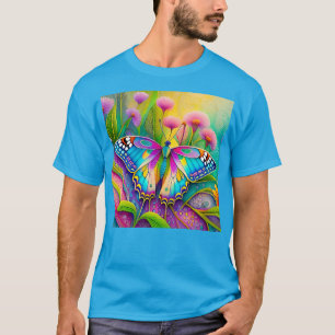 T-shirt Papillon Psychédélique Coloré et Fleurs Sauvages 