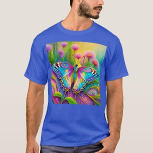 T-shirt Papillon Psychédélique Coloré et Fleurs Sauvages