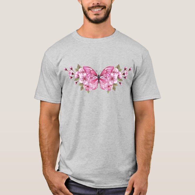 T-shirt Papillon rose avec Sakura (Devant)