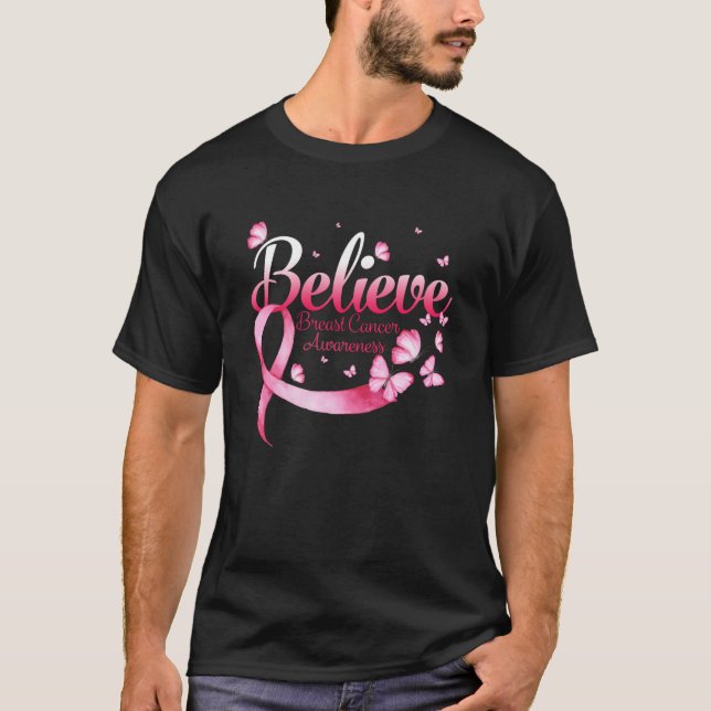 T-shirt Papillon rose Croire Sensibilisation au cancer du  (Devant)
