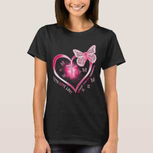 T-shirt Papillon rose Croix Foi Espoir Amour Cancer du sei