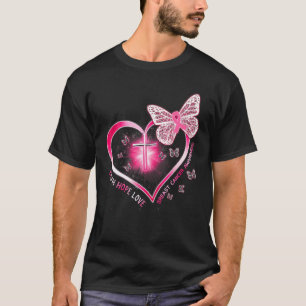 T-shirt Papillon rose Croix Foi Espoir Amour Cancer du sei