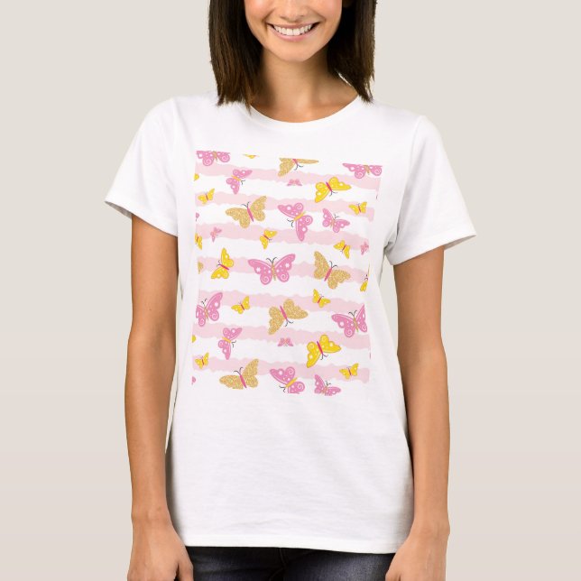 T-shirt Papillon rose et or (Devant)